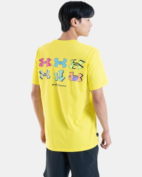 男士UA Checkered Heavyweight短袖T恤 in Yellow image number 1